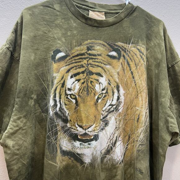 Vintage Tiger The Mountain Green Tie Dye Nature T-Shirt 1999 XXL Animal Distress - Picture 6 of 7